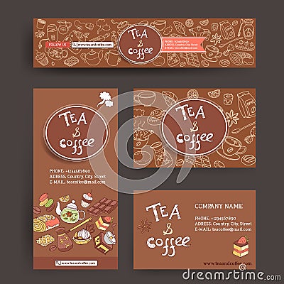 Vector design template for coffe and tea shop or cafe. Site head Vector Illustration