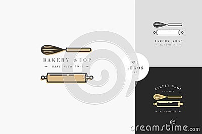 Vector design template and emblem - kitchen roll and coronet for bake shop. Bakery. Vector Illustration