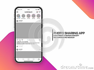 Vector Design Template Photo Sharing Mobile App UI UX Concept Light Mode Vector Illustration