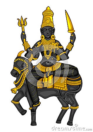 Vintage statue of Indian Goddess Shailaputri sculpture one of avatar from Navadurga engraved on stone Vector Illustration