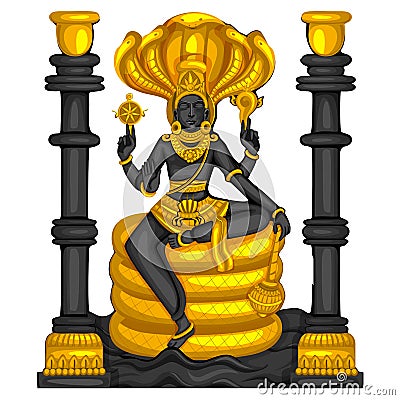 Vintage statue of Indian Lord Shiva sculpture engraved on stone Vector Illustration