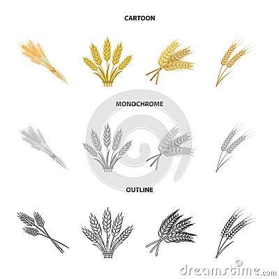 Vector design of wheat and stalk icon. Collection of wheat and grain vector icon for stock. Vector Illustration