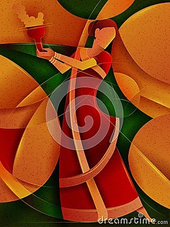 Woman performing Dhunuchi dance of Bengal, India Vector Illustration