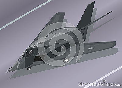 Detailed Isometric Illustration of an F-117 Nighthawk Stealth Fighter on the Ground Stock Photo