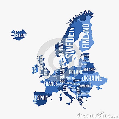Vector detailed map of Europe with borders Vector Illustration
