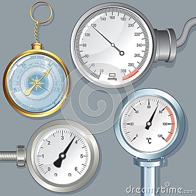 Vector Devices. Barometer Manometer Pressure Gauge Vector Illustration