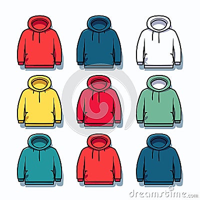 Vector of different colored hoodies on a white background, perfect for vector graphics and flat icon designs Vector Illustration