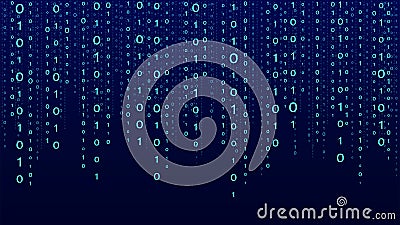 Vector digital blue background of streaming binary code. Matrix background with numbers 1.0. Coding or hacking concept Vector Illustration