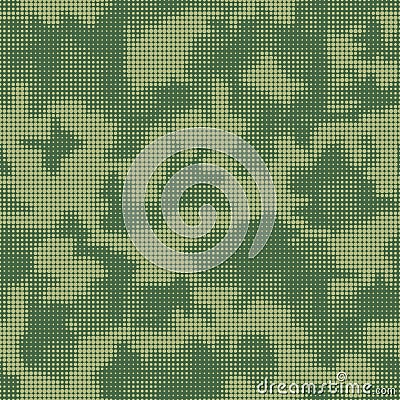 Green camouflage. Halftone dots design style for clothing print. Seamless camo pattern. Military texture. Vector background Vector Illustration