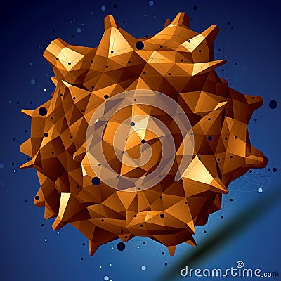 Vector digital 3d abstraction, lattice geometric polygonal element, perspective golden wireframe object. Vector Illustration