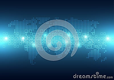 Vector digital global technology pixel, abstract background Vector Illustration