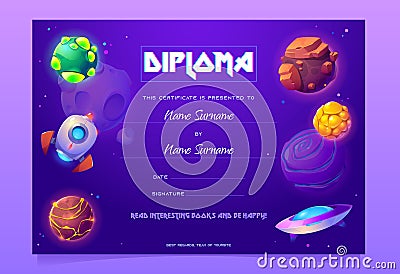 Vector diploma for kids with cartoon books Vector Illustration