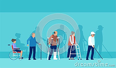 Vector of disabled handicapped senior people Vector Illustration