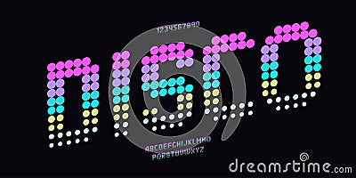 Vector disco font neon color dot halftone style Vector Illustration