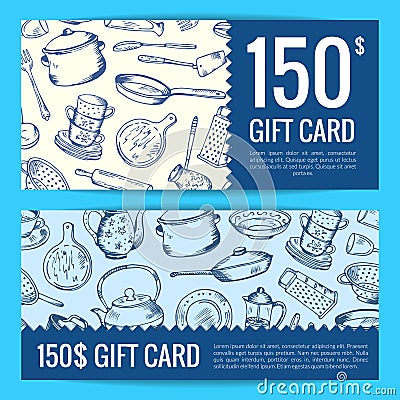 Vector discount voucher or gift card kitchen Vector Illustration