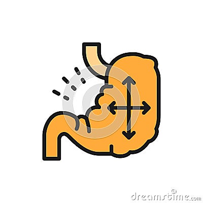 Vector distended stomach, abdominal distension flat color line icon. Vector Illustration