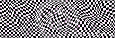 Vector distorted checkered seamless pattern. Groovy twisted grid. Psychedelic dynamic banner background. Retro 70s trippy hippie Vector Illustration