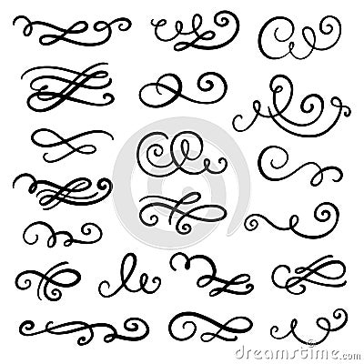 Vector divider, swirl and curl set. Romantic flourish and border decoration line elements Vector Illustration