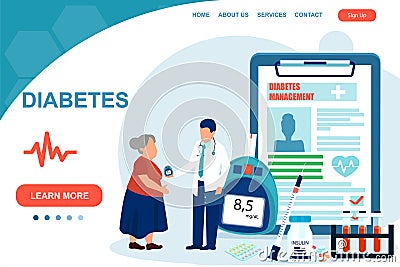 Vector of a doctor giving consultation to a diabetes mellitus type 1 patient on how to keep under control blood glucose level with Vector Illustration