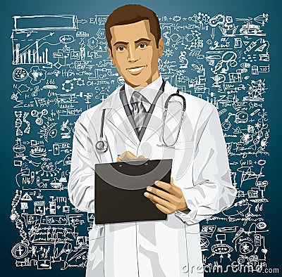 Vector Doctor Man With Clipboard Vector Illustration