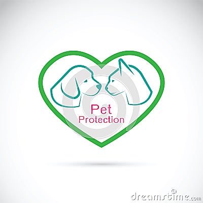 Vector of an dog and cat in the heart on white background. Pet Vector Illustration