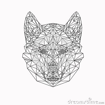 Vector dog in thin line style. Abstract low poly animal. Wolf face silhouette for banner, adult coloring book pages and Vector Illustration