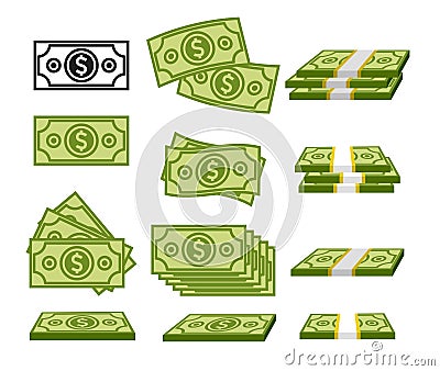 vector dollar banknotes and packages Vector Illustration