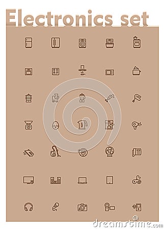 Vector domestic electronics icon set Vector Illustration