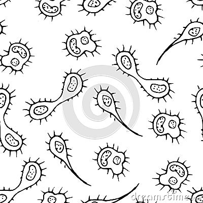 Vector Doodle Bacteria Germs or Cartoon Monsters . Hand Drawn Viruses Collection Isolated Vector Illustration