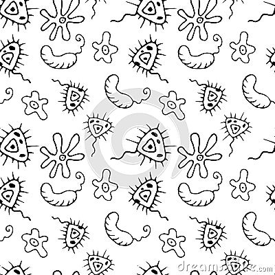Vector Doodle Bacteria Germs or Cartoon Monsters . Hand Drawn Viruses Collection Isolated Vector Illustration