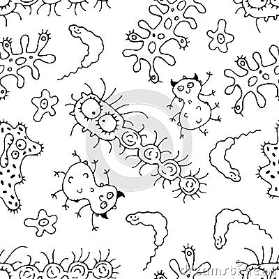 Vector Doodle Bacteria Germs or Cartoon Monsters . Hand Drawn Viruses Collection Isolated Vector Illustration