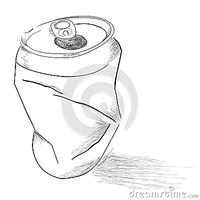 Doodle of Broken Soft Drink Can, with shadow, view from top Vector Illustration