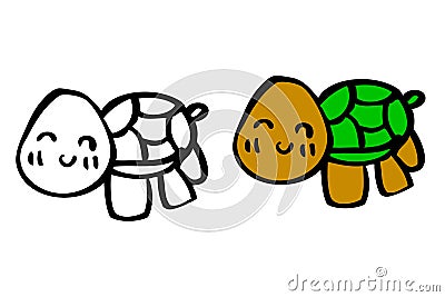Simple Vector Doodle Cute Little outline and color Turtle for coloring learning Vector Illustration
