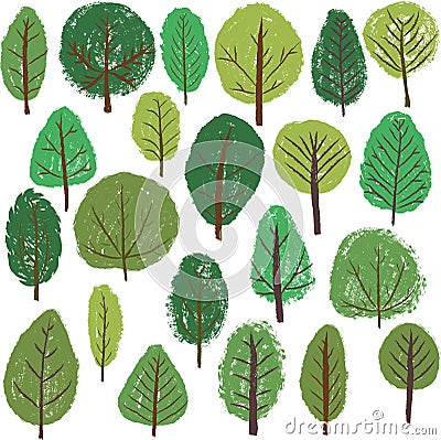 Vector doodle green trees Vector Illustration