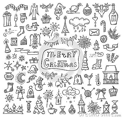 Vector doodle icons on the Christmas theme Vector Illustration