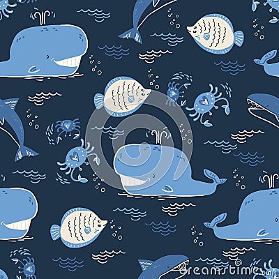 Vector doodle illustration. North sea. Scandinavian style. Vector Illustration