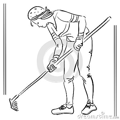 Vector illustration - woman with rake - weeding Vector Illustration