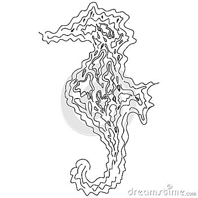 Vector doodle seahorse silhouette isolated on white background. Logo design template. Hand drawn outline illustration. Dolphin Cartoon Illustration