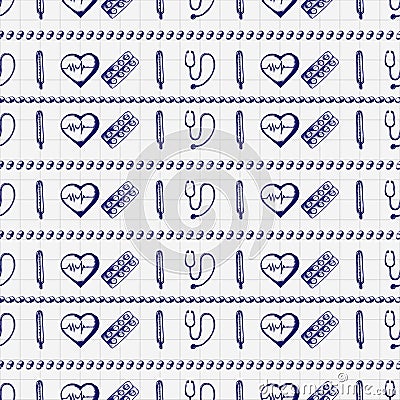 Vector doodle seamless illustration Medicine icons Vector Illustration