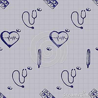 Vector doodle seamless illustration. Medicine icons Vector Illustration