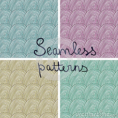 Vector doodle seamless patterns with waves Vector Illustration