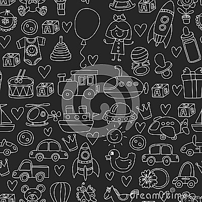 Vector doodle set with toys for shop, store, kindergarten, nursery Hand drawn vector illustration Vector Illustration