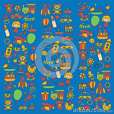 Vector doodle set with toys for shop, store, kindergarten, nursery Hand drawn vector illustration Vector Illustration