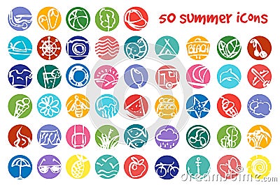 Vector doodle summer icons set Vector Illustration