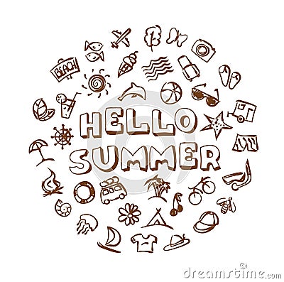 Vector doodle summer icons set Vector Illustration