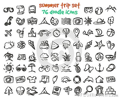 Vector doodle summer trip icons set Vector Illustration