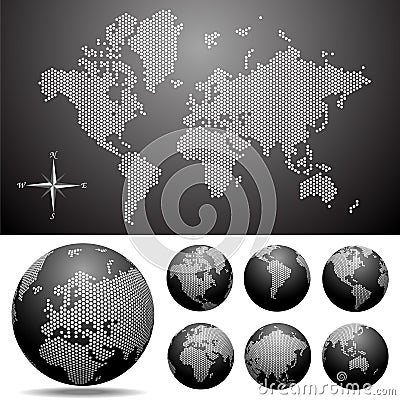 Vector dotted Map and Globe of the World Vector Illustration