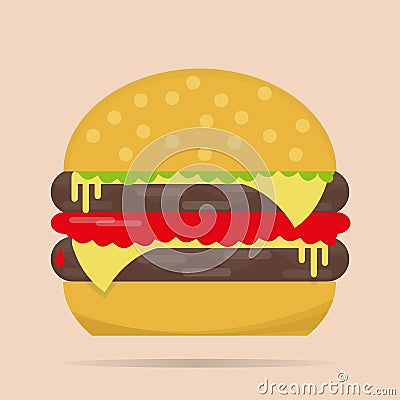 Vector double cheeseburger on a brown background Stock Photo