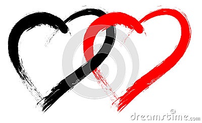 Vector double heart shape with brush painting isolated on white Vector Illustration