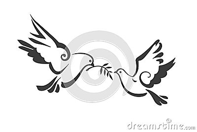 Vector Doves isolated on white. Peace Dove with olive branch. EPS Vector Illustration